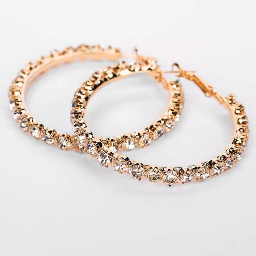 NEW Luxury Round Hoop Gold Double Zircon Earrings - Picture 3 of 5